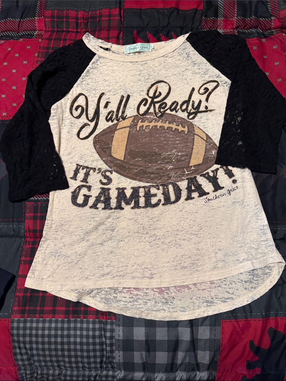 Southern Grace Cream & Black Gameday Raglan Tee